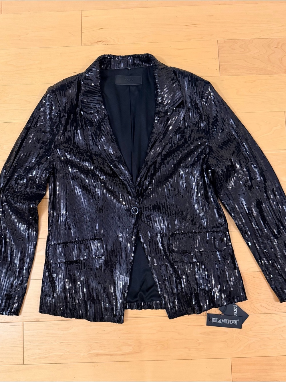 NWT BLANKNYC Party Time Black Sequin Blazer Jacket Size L 07WLS357 Holiday